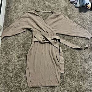 Elegant Taupe Wrap Dress